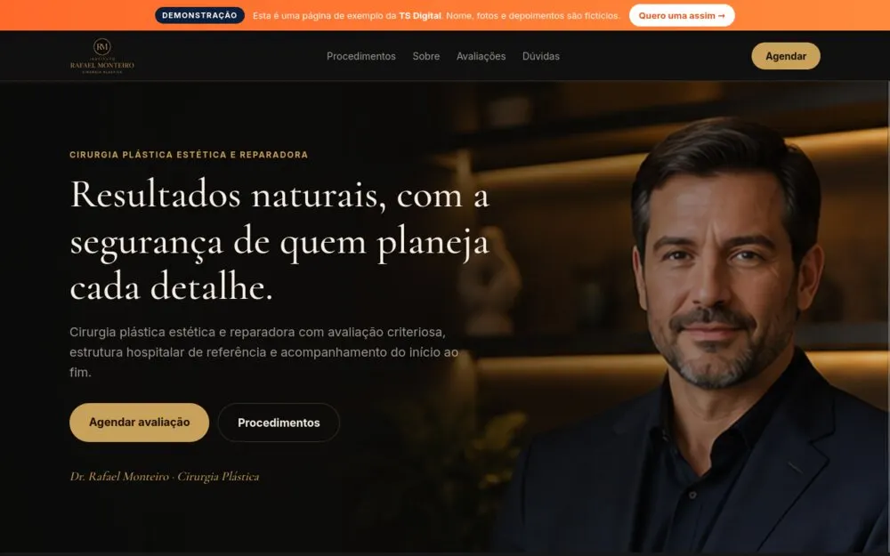 Exemplo de landing page de Cirurgia Plástica