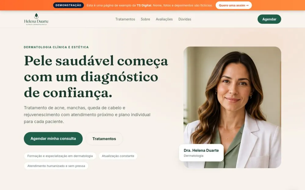 Exemplo de landing page de Dermatologia