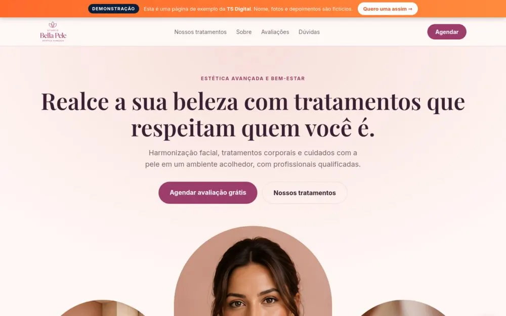 Exemplo de landing page de Clínica de Estética
